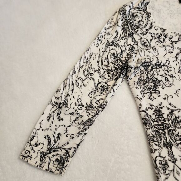 Talbots Womens 3/4 Sleeve Scoop Neck Black and White Floral Print Sweater Size S - Picture 5 of 8